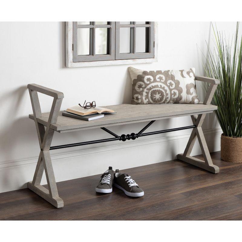 Travere Rustic Gray Solid Wood Bench with Black Metal Accents