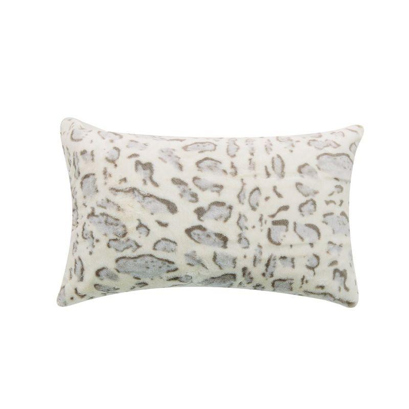 Set of 2 Gray Faux Fur Leopard Print Throw Pillows