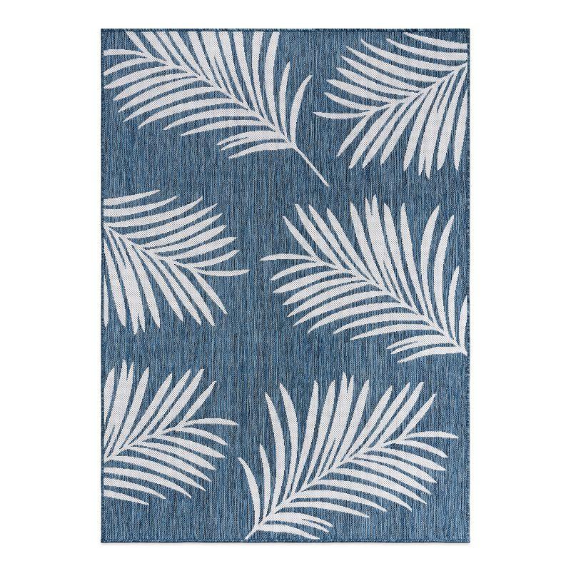 Navy Floral Synthetic 5' x 7' Easy-Care Rectangular Rug