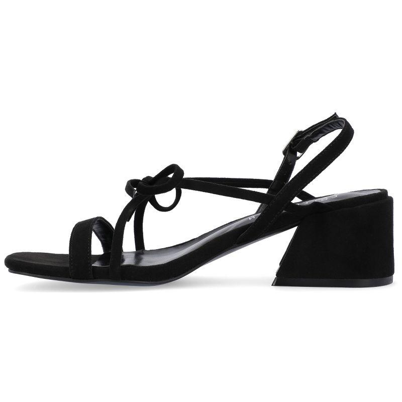 Black Faux Leather Slingback Block Heel Sandals with Tie Accent