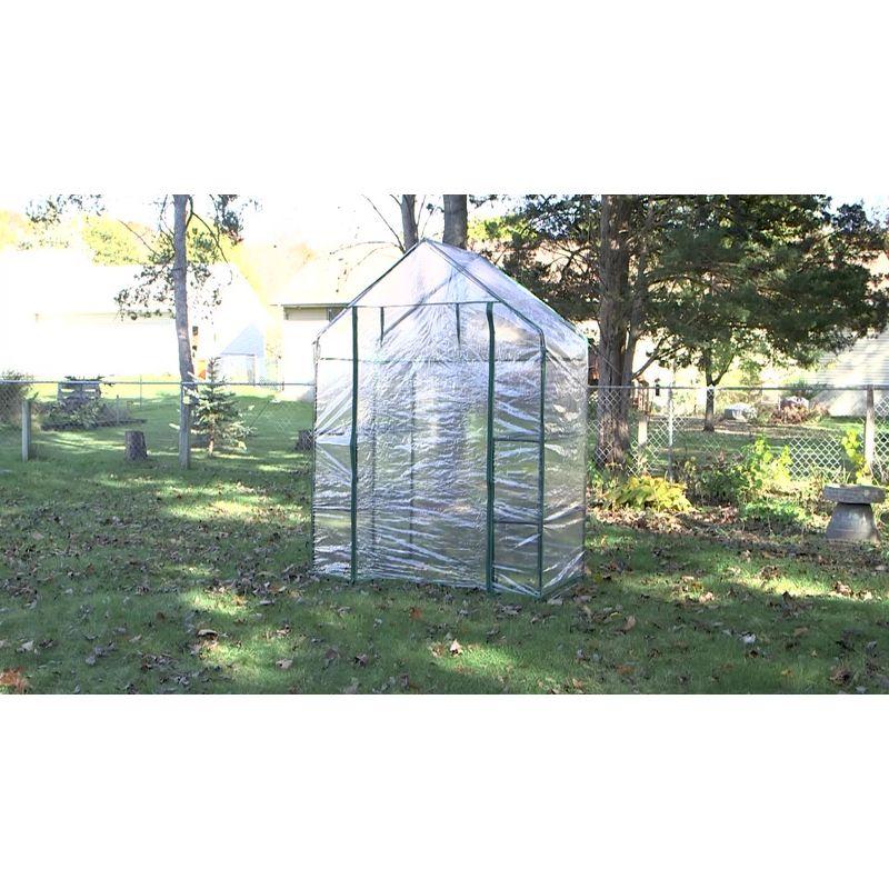 Sunnydaze Outdoor Portable Tiered Growing Rack Deluxe Walk-In Greenhouse with Roll-Up Door - 4 Shelves - Clear - 54" x 28" x 77"