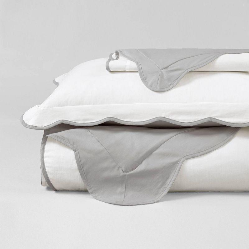 3pc Full/Queen Coastal Chic Scallop Edge Duvet Set Gray/White - Lush Décor