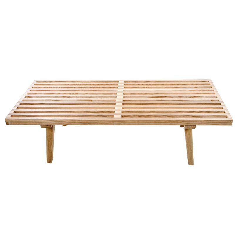 LeisureMod 48” Slatted Wood Bench with Durable Wooden Frame and Legs – Mid-Century Modern Style