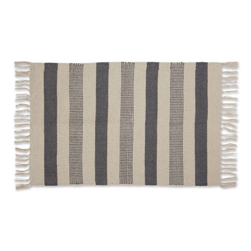 Design Imports Textured Stripe - Gray & Natural With 3 In Fringe - 2 X 3 Ft