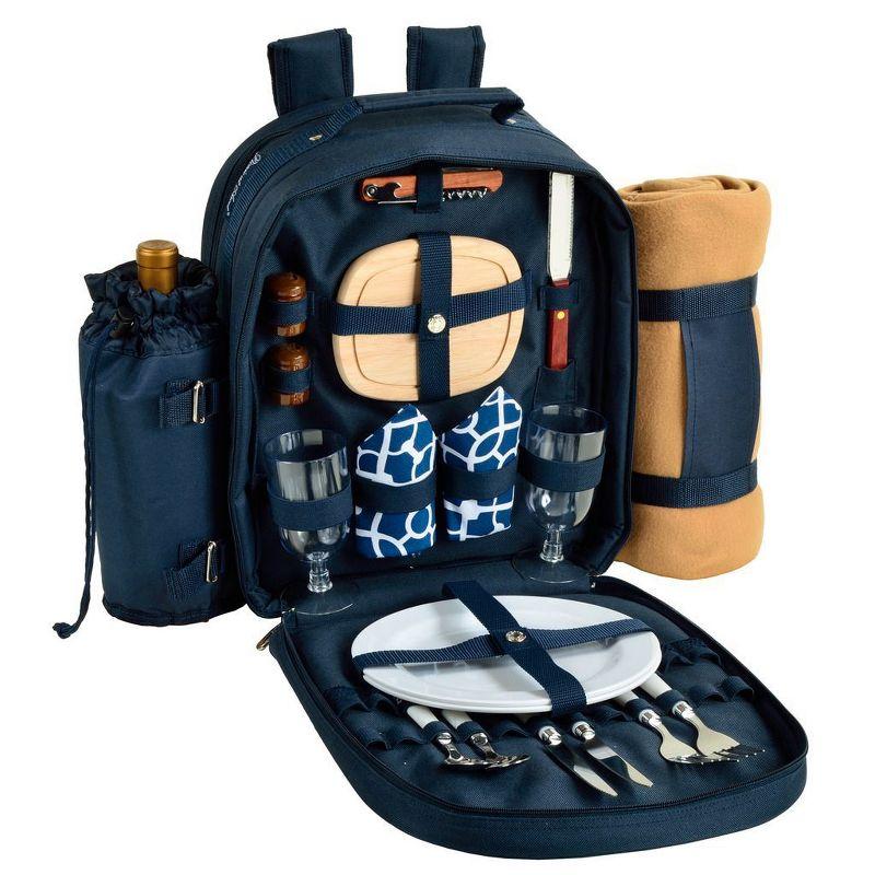 Navy Blue Polycanvas Picnic Backpack with Blanket and Cooler