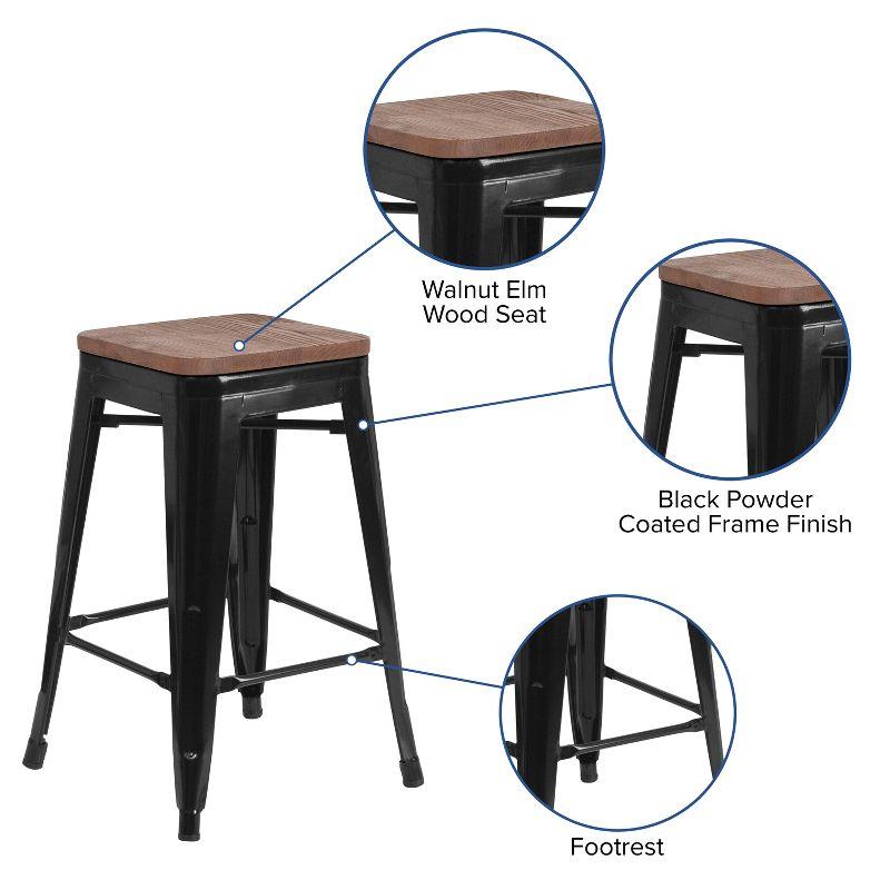 Merrick Lane Backless Metal Dining Stool with Wooden Seat for Indoor Use