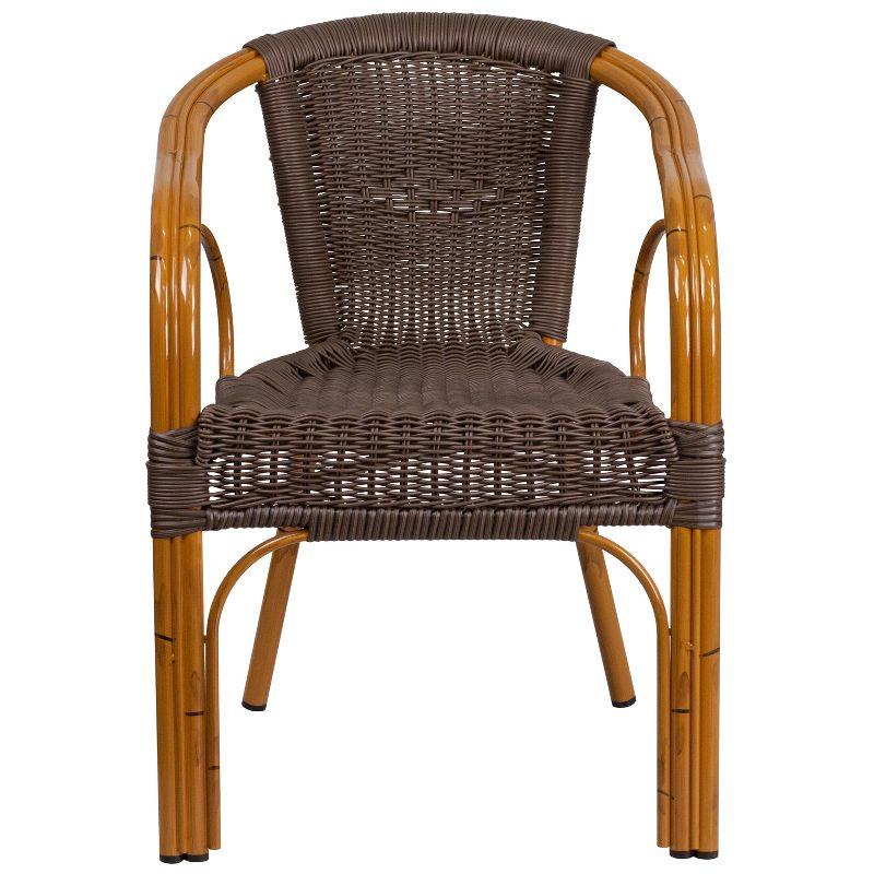 Merrick Lane Esna Series Stacking Rattan Patio Chair with Bamboo Look Aluminum Frame and Integrated Arms