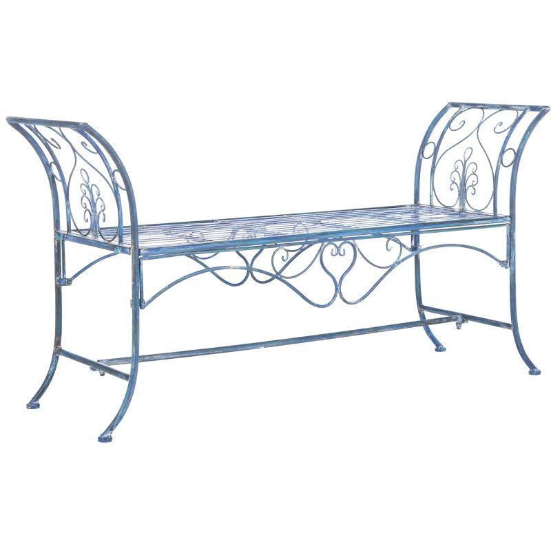 Victorian Elegance 51-inch Mossy Blue Wrought Iron Garden Bench