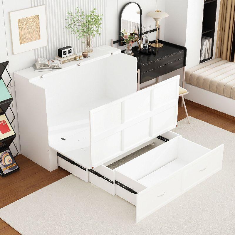 Famapy White Murphy Bed with Charging Station & Drawer