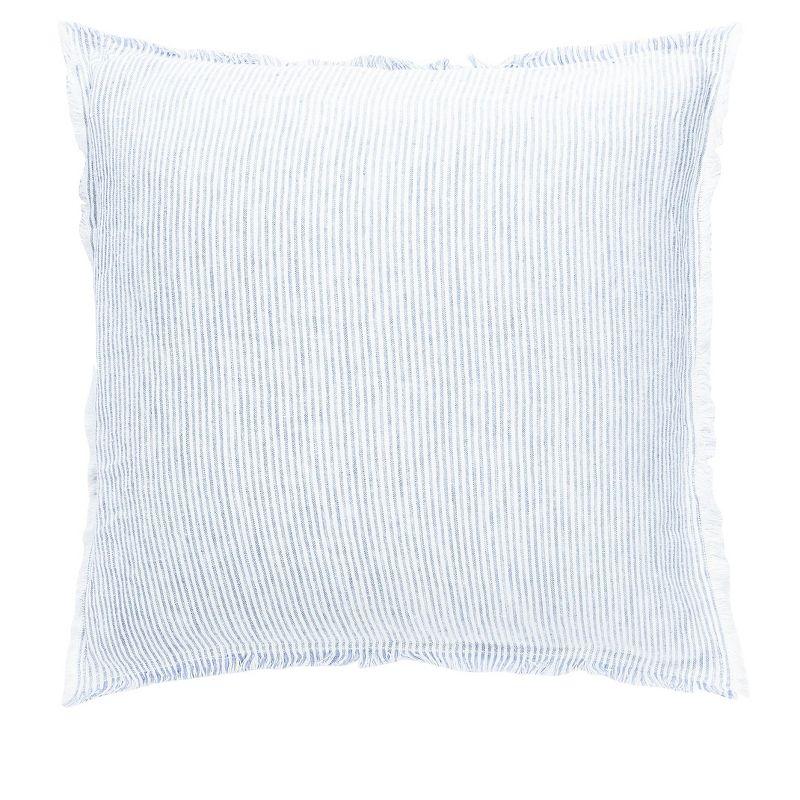 Sky Blue Pinstripe Fringe Linen Pillow 26x26 Pillow Cover Only
