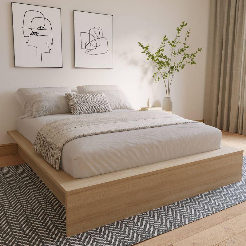 Nexera Queen James Platform Bed Natural Blonde: Engineered Oak Finish, Minimalist Design, No Box Spring Needed