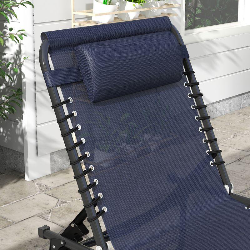 Outsunny Folding Chaise Lounge Pool Chair, Outdoor Sun Tanning Chair, Folding, Reclining Back, Steel Frame & Breathable Mesh, Dark Blue