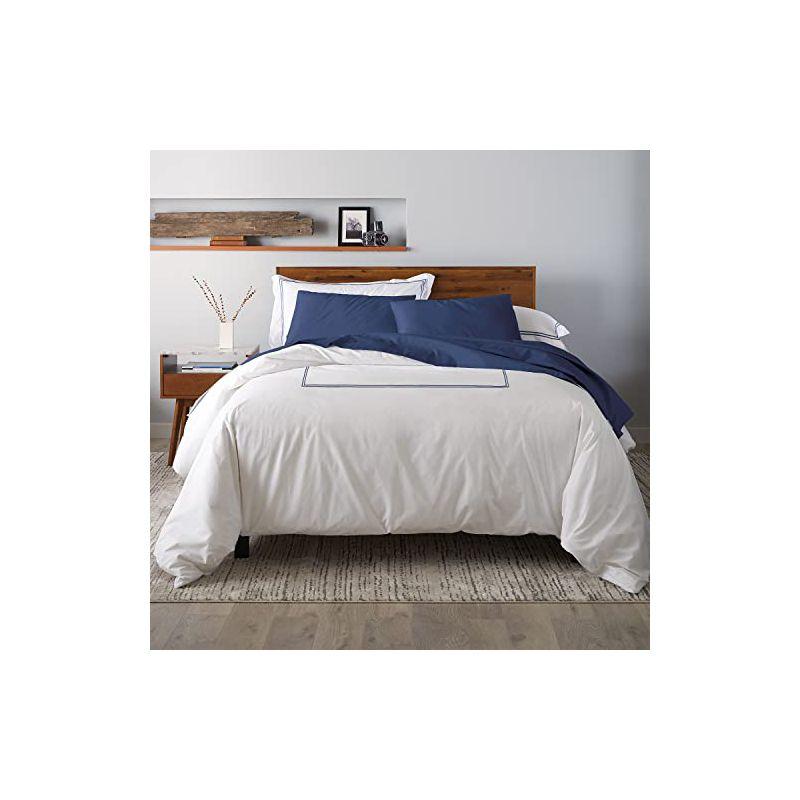 Ella Jayne Home Ella Jayne Cotton Duvet Cover with Satin Satin Stitching 3-Piece Set, White with White Satin Stitching