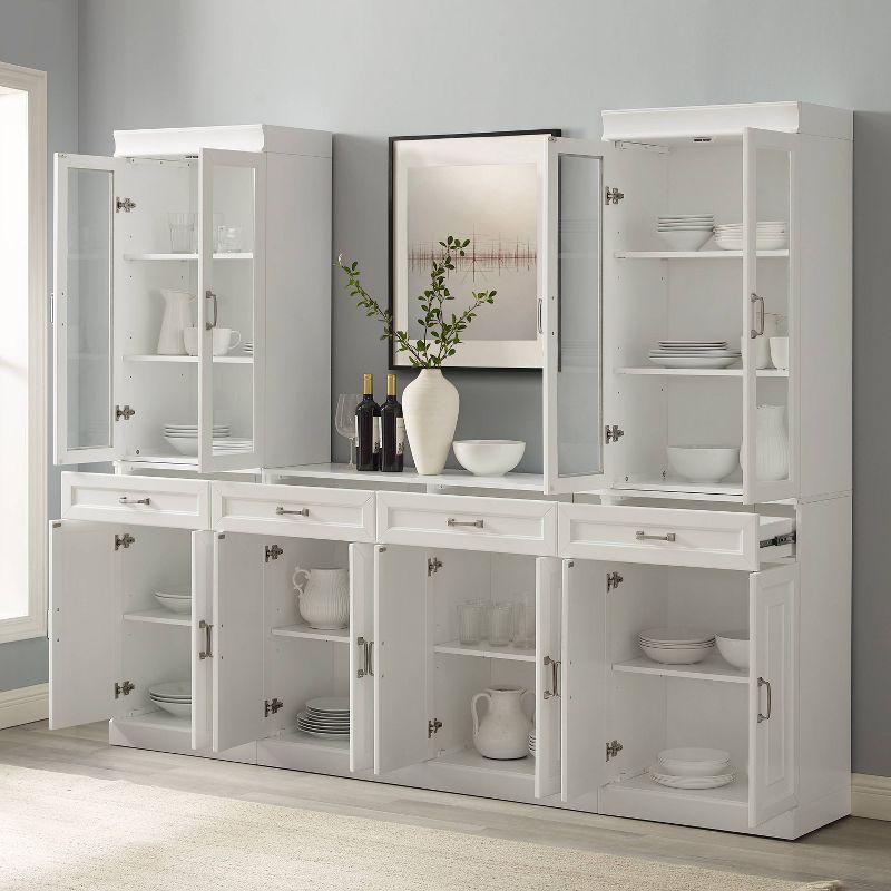 White 3-Piece Sideboard and Glass Door Pantry Set with Adjustable Shelves