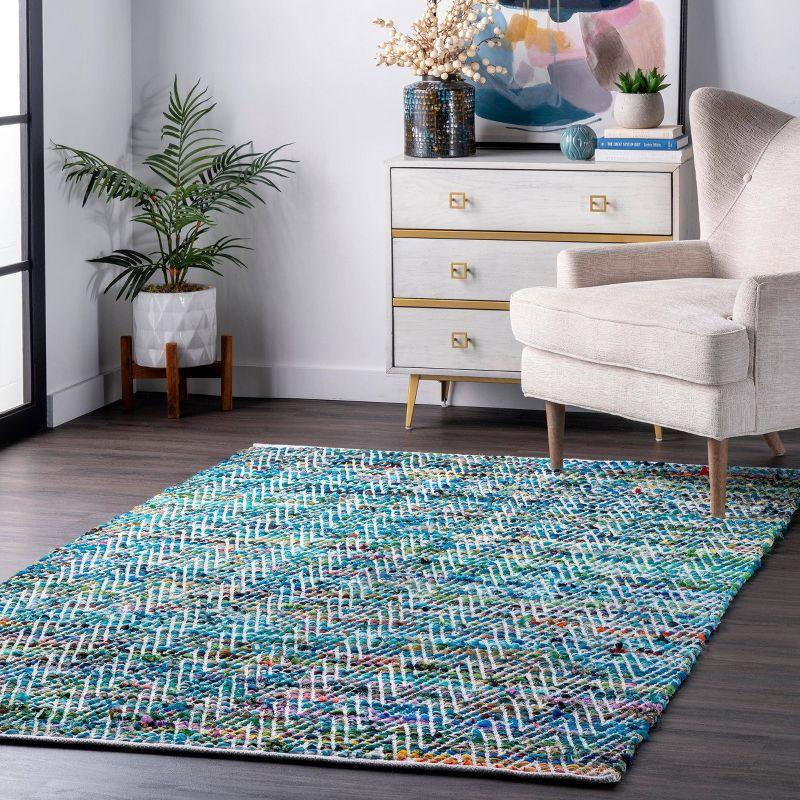 nuLOOM 4'x6' Hand Woven Chevron Rochell Area Rug Green: Contemporary Low Pile Indoor Rectangle Rug