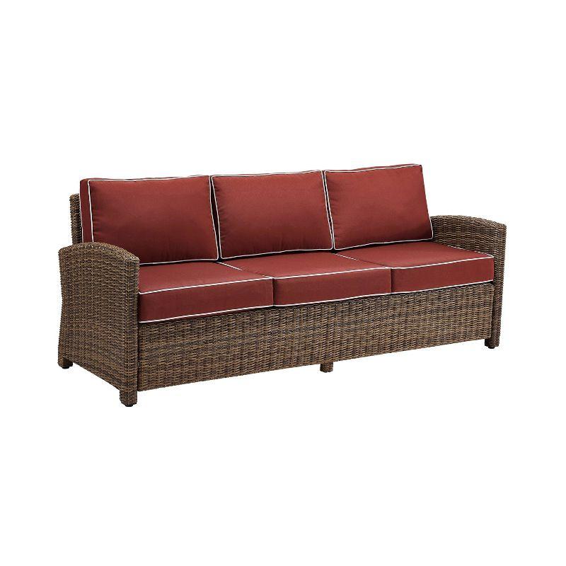 Bradenton Outdoor Wicker Sofa - Sangria - Crosley: Steel Frame, UV-Resistant, 3-Seater Patio Couch with Foam Cushions