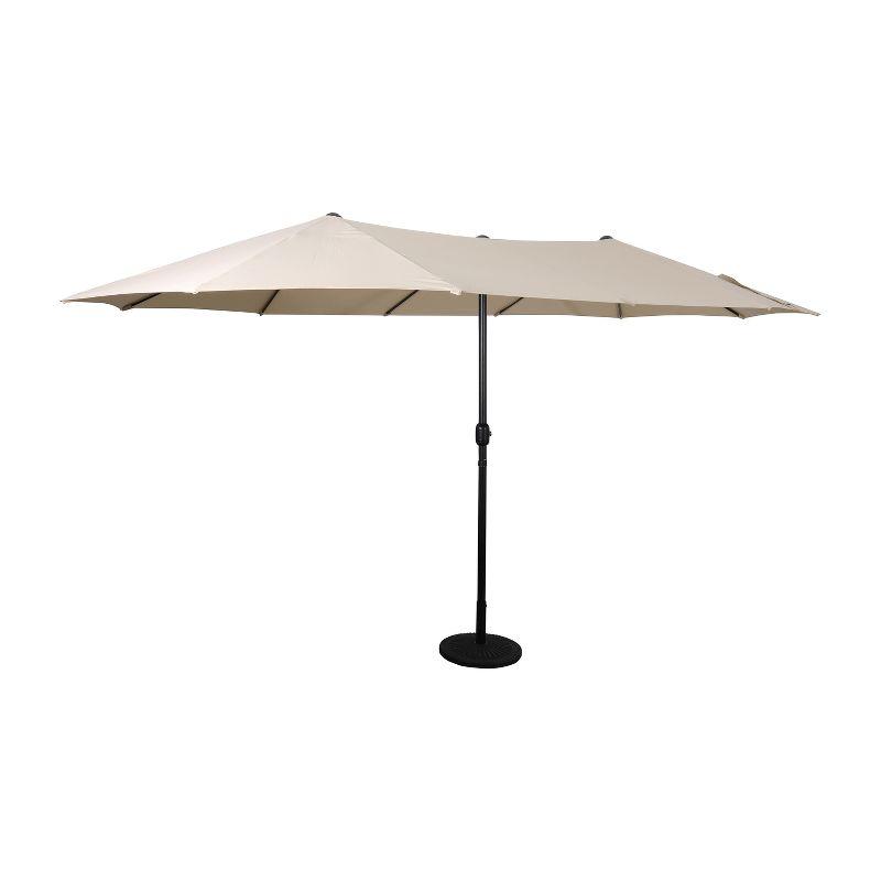 Emma and Oliver 15 FT Weather and Water-Resistant Triple Head Patio Umbrella with Crank Handle and Easy Lift in Tan