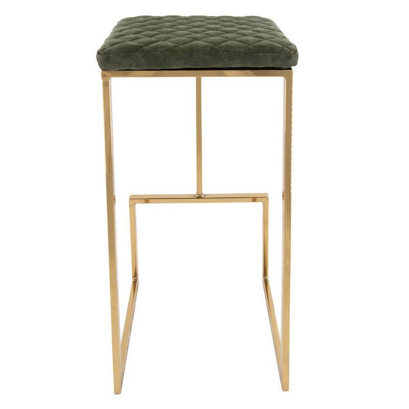 LeisureMod Quincy Quilted Leather Bar Stool with Gold Metal Sled Base, Counter Height Chair for Kitchen Island