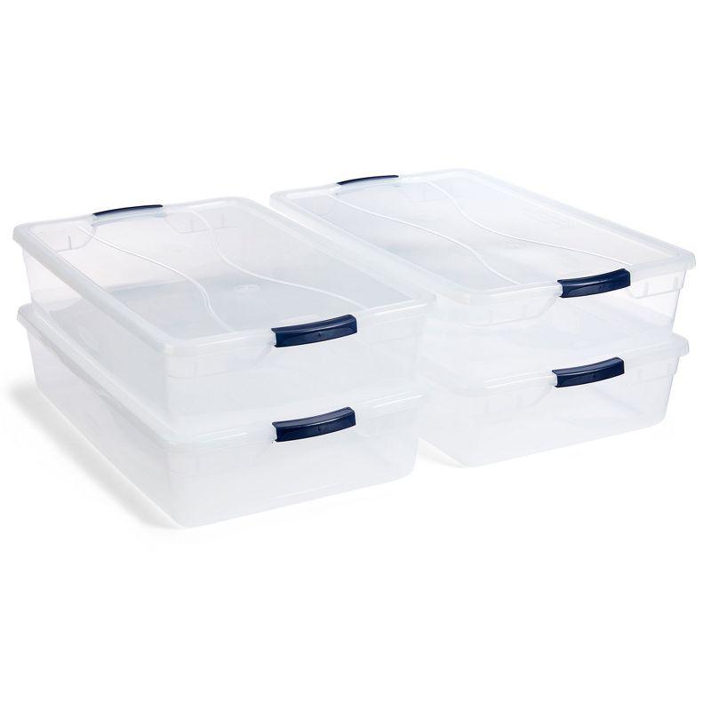 Clear Stackable Plastic Storage Bins with Latching Lids, 41 Qt, 4-Pack