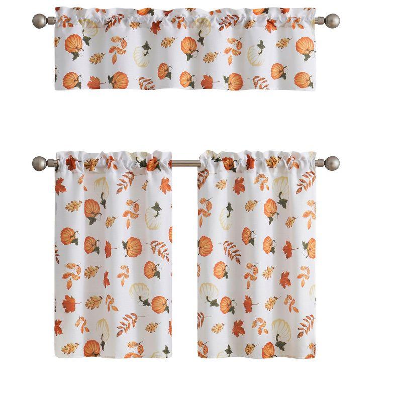 White Polyester Autumn Harvest Kitchen Curtain Set