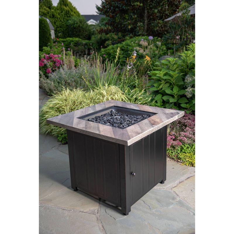 Black and Gray Steel Gas Fire Pit Table with Faux Wood Mantel