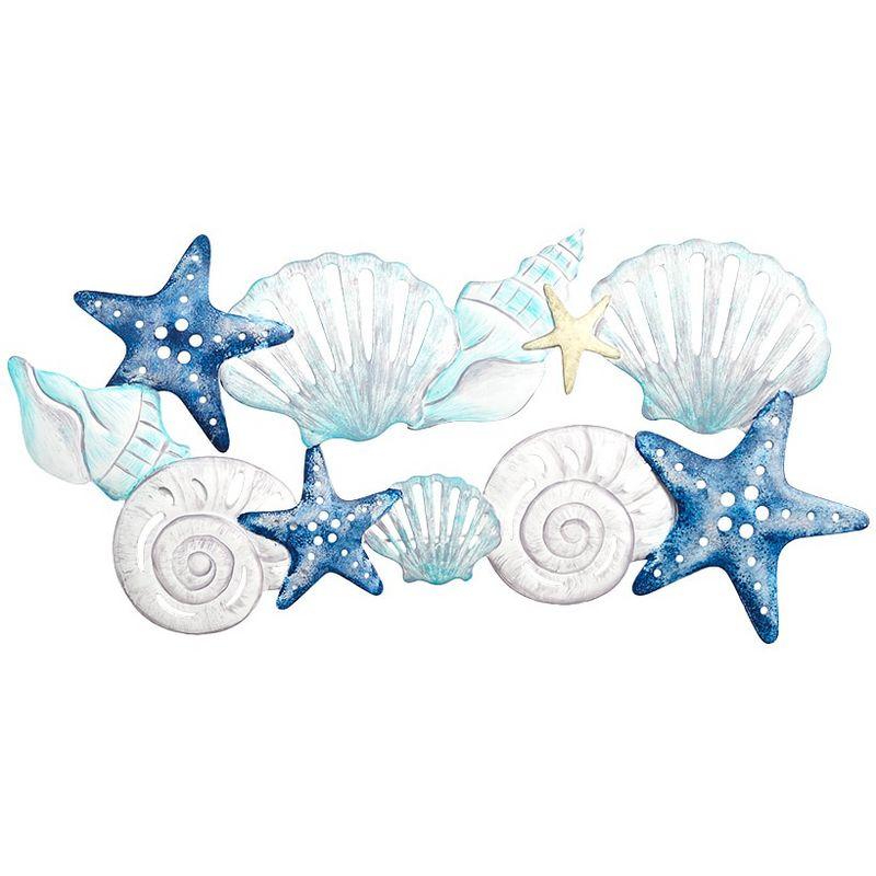 Blue and White Metal Seashell Ocean Wall Art