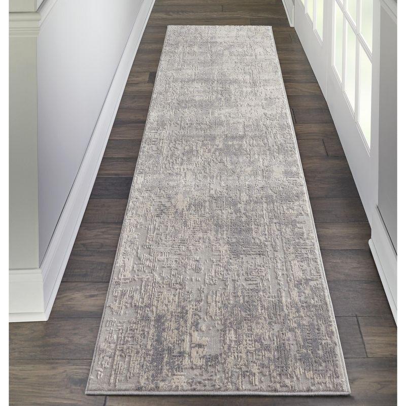 Ivory & Silver Hand-Knotted Synthetic 2'2" x 7'6" Runner Rug