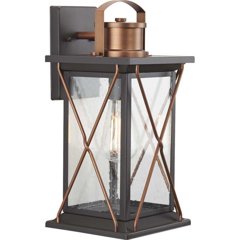 Progress Lighting Barlowe 1-Light Small Wall Lantern in Antique Bronze with Clear Seeded Glass Shade