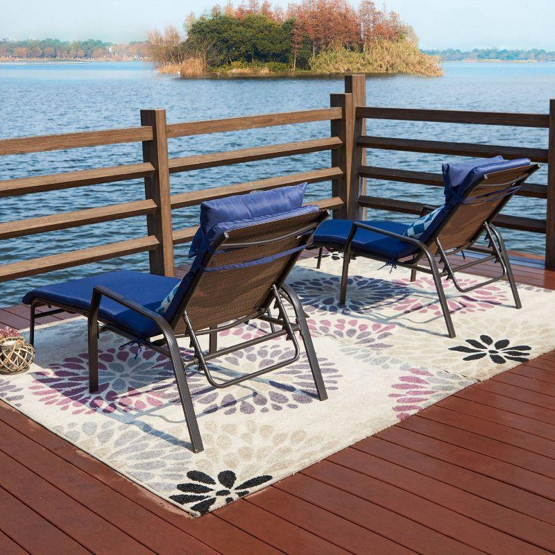 3pc Outdoor Metal Chaise Lounge Set Blue - Patio Festival: Powder-Coated Steel Frame, UV-Resistant