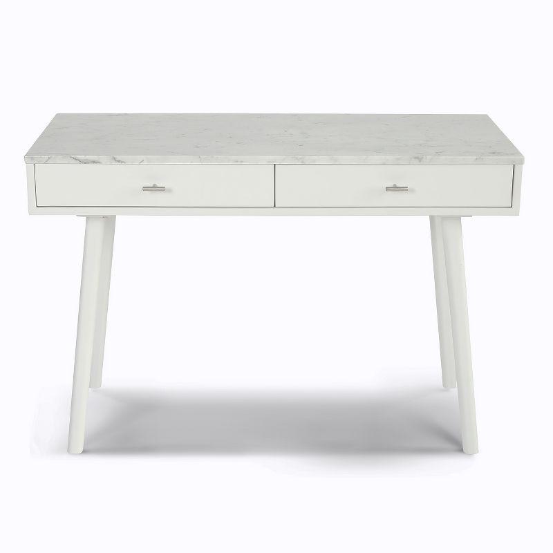 The Bianco Collection Viola 44" Rectangular Italian Carrara White Marble Writing Desk with White Legs