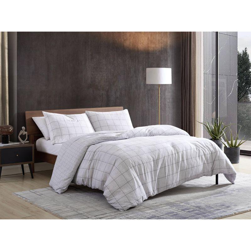 Kenneth Cole Holden Grid Cotton Grey Duvet Cover Set