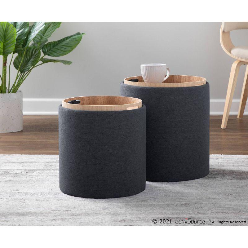 Tray Polyester/Wood Ottoman Set Charcoal/Natural - LumiSource: Includes 2, Space-Saving Design, No Assembly Required