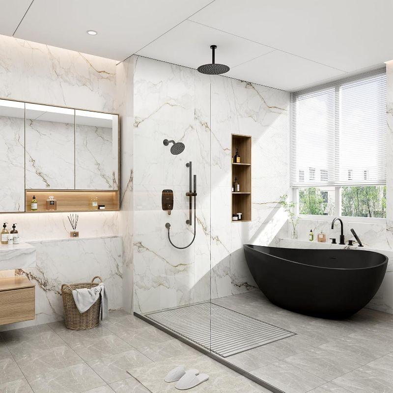 Rainfall Symphony 12inch Dual Showerhead Temperature Display Shower System with 2 in 1 Slider Bar Shower Handheld