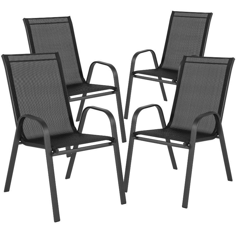 Brazos 7-Piece Black Steel & Tempered Glass Outdoor Dining Set