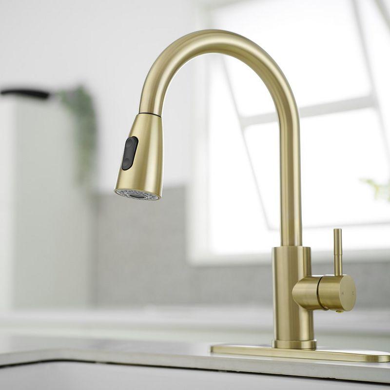 Brushed Gold Single Handle Pull Down Kitchen Faucet