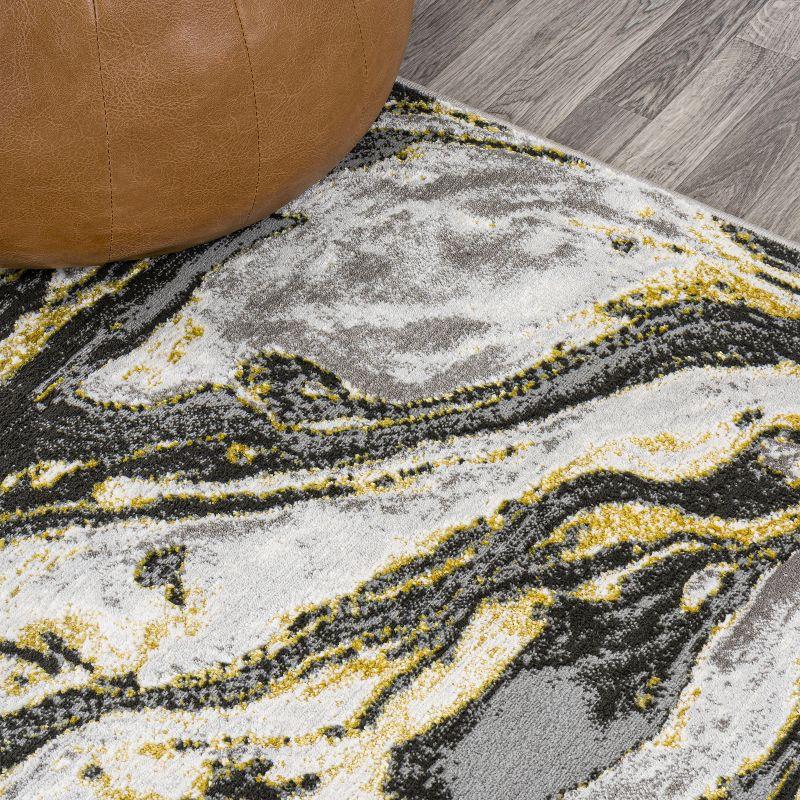 3'x5' Swirl Marbled Abstract, Black/Yellow - JONATHAN Y