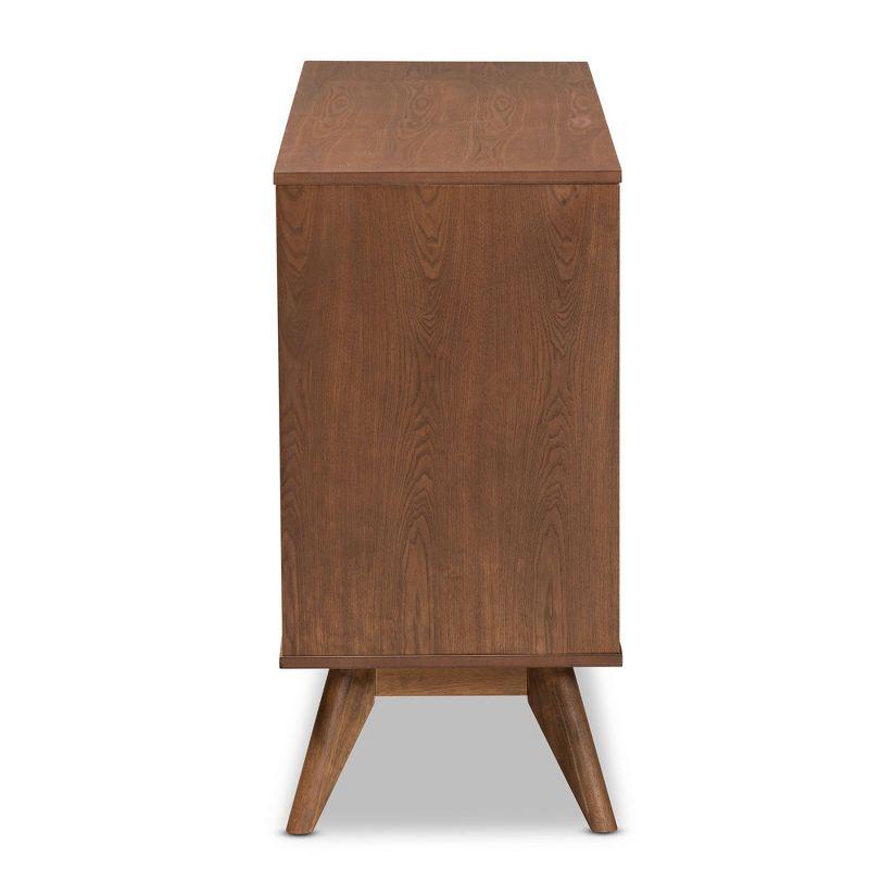 Barrett Wood & Synthetic Rattan Dresser: 6 Drawers, Angled Legs - Baxton Studio