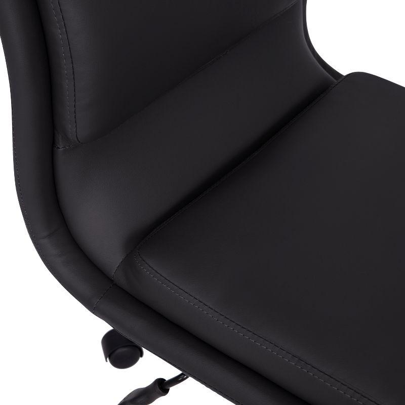 Armless Black Faux Leather Task Chair with Wood Swivel Base