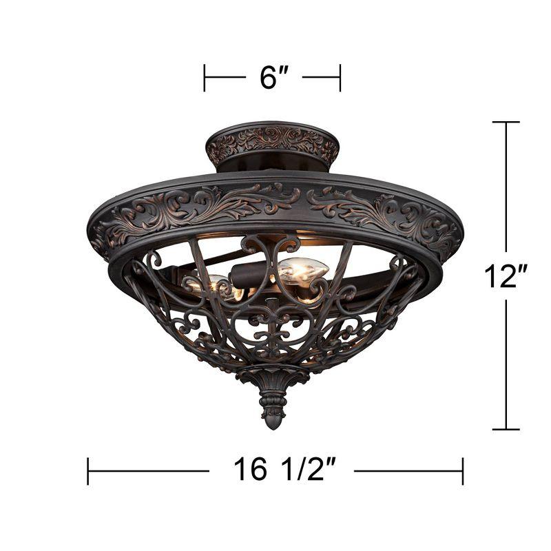 Franklin Iron Works French Scroll Rustic Farmhouse Ceiling Light Semi Flush Mount Fixture 16 1/2" Wide Rubbed Bronze 3-Light for Bedroom Kitchen House