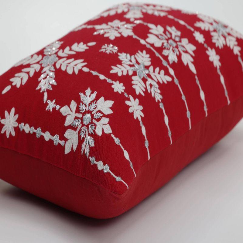 Red and Silver Snowflakes Christmas Lumbar Throw Pillow