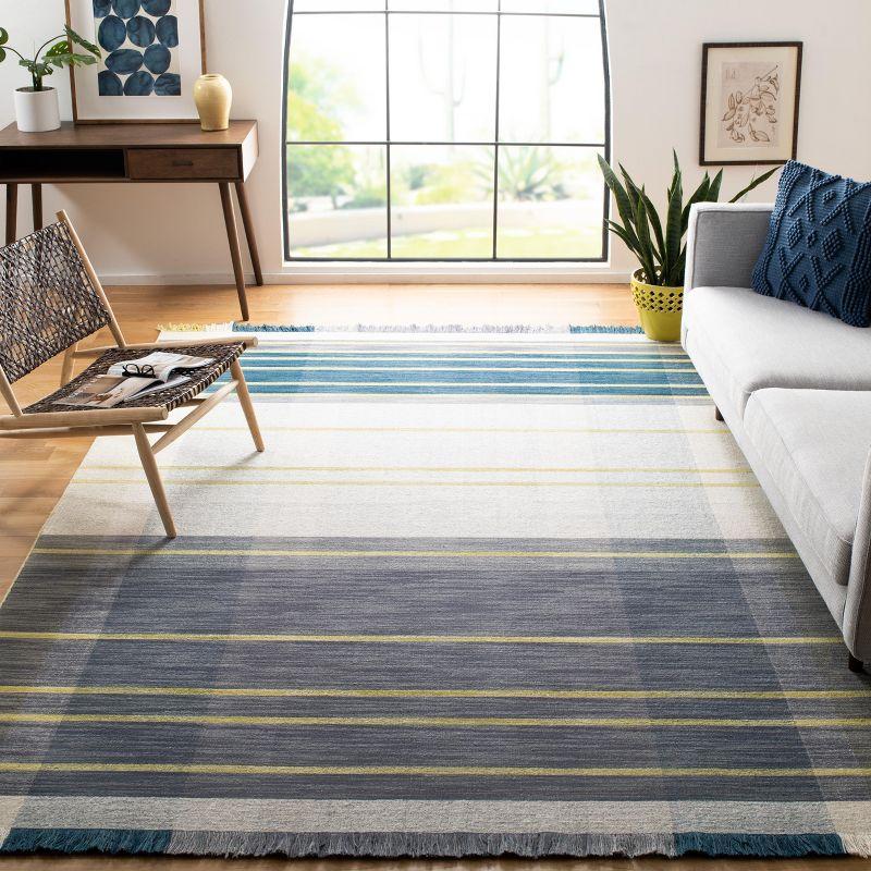 Modern Handwoven Black Stripe Wool Area Rug 8' x 10'