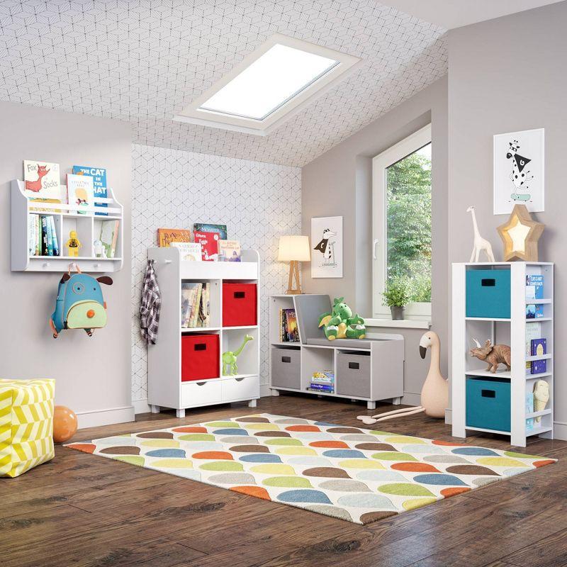 White Kids Bookshelf with Golden Yellow Storage Bins