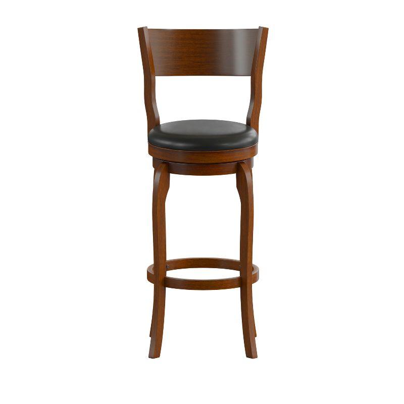 Merrick Lane 30" Classic Wooden Open Back Swivel Bar Height Pub Stool with Upholstered Padded Seat and Integrated Footrest