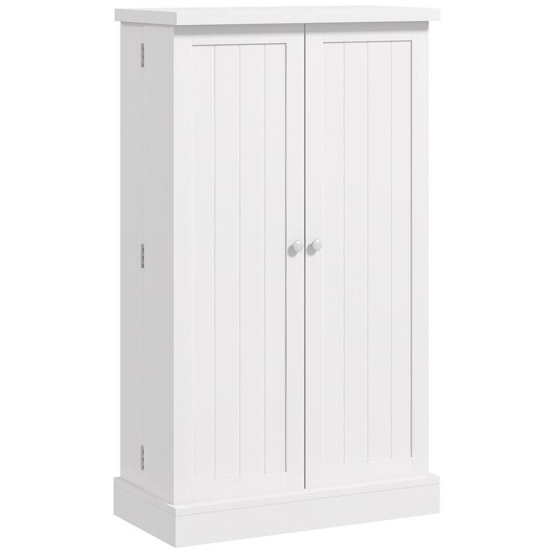 HOMCOM 41" Kitchen Pantry Storage Cabinet, Freestanding Kitchen Cabinet with Double Doors, 5-Tier Shelf, 12 Spice Racks and Adjustable Shelves, White