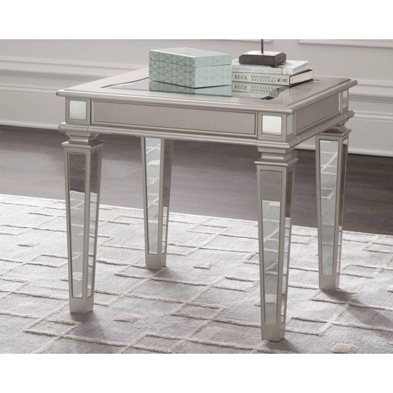 Contemporary Tessani Silver Mirrored End Table