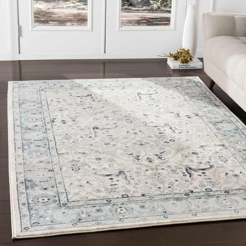 Leonard Medium Gray and Blue Traditional Area Rug 5'1" x 7'5"