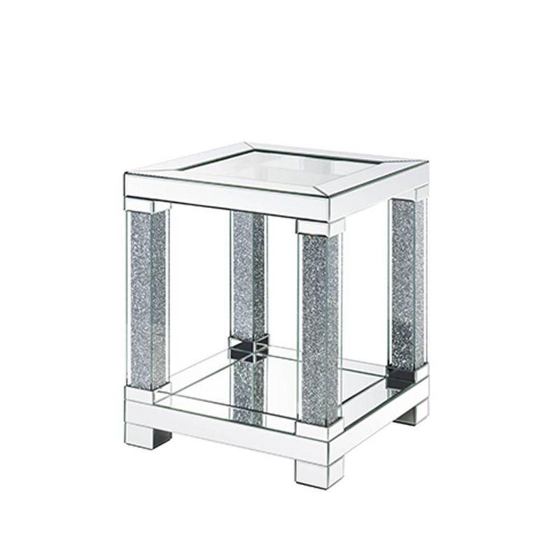 20" Noralie Mirrored Accent Table Faux Diamonds/Clear Glass - Acme Furniture: Elegant Rectangular Design, Acrylic Frame, No Assembly Required