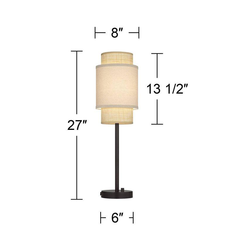 360 Lighting Tull 27" Tall Modern Table Lamps Set of 2 USB Port AC Power Outlet Black Brown Metal Living Room Charging Bedroom Tan Tiered Shade