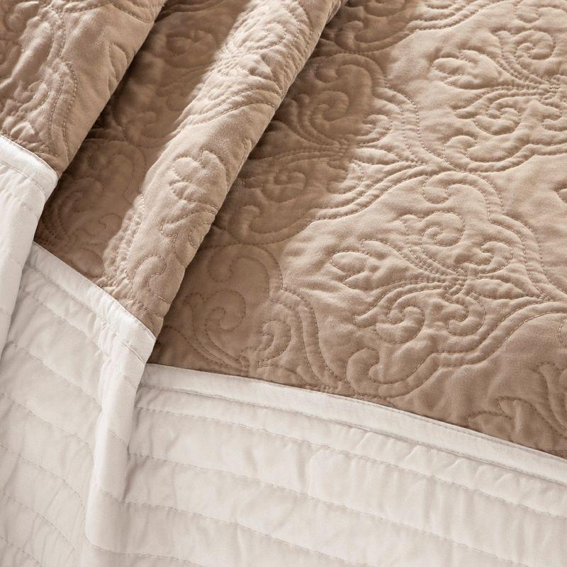 Brown and Beige Reversible Microfiber Coverlet Set with Shams