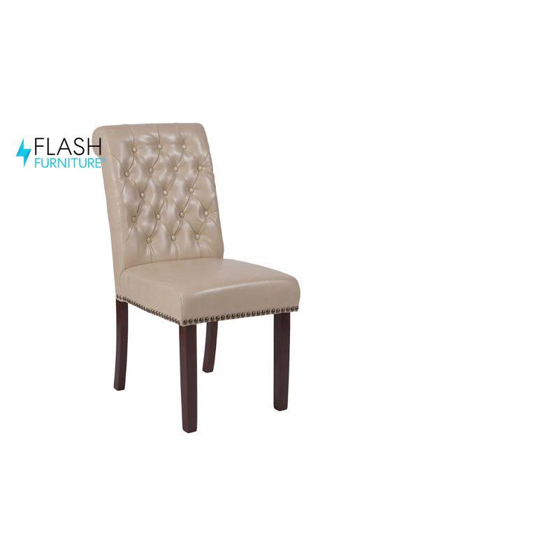 Brown Leather Parsons Side Chair with Walnut Finish